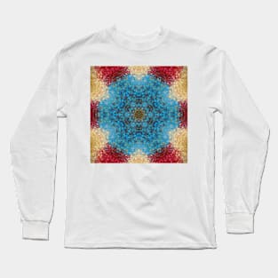 Digital Mandala Blue Red and Yellow Long Sleeve T-Shirt